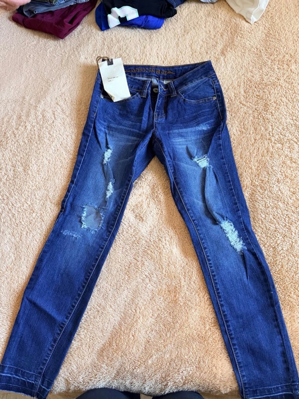 American Blue Women's Distressed Dark Blue Skinny Jeans